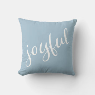 Joyful Pastel Blue Script Christmas Holiday Throw Pillow