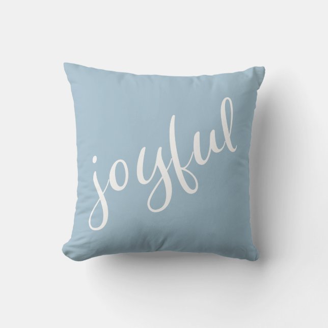 Joyful Pastel Blue Script Christmas Holiday Throw Pillow (Front)