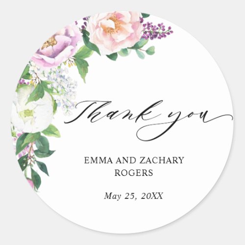 Joyful Pastel Floral Elegant Thank You Favor  Classic Round Sticker