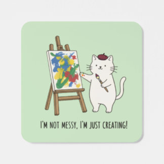 Joyful Pastel Green Cat Artist Abstract Painting Square Sticker
