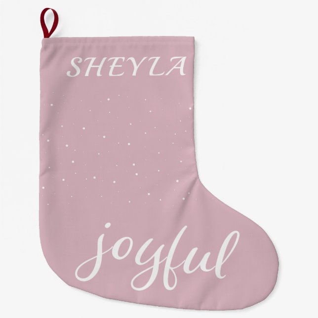 Joyful Pastel Pink Script Christmas Holiday Large Christmas Stocking (Front)
