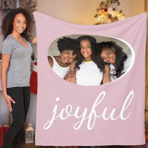 Joyful Pastel Pink Script Christmas Holiday Photo Fleece Blanket