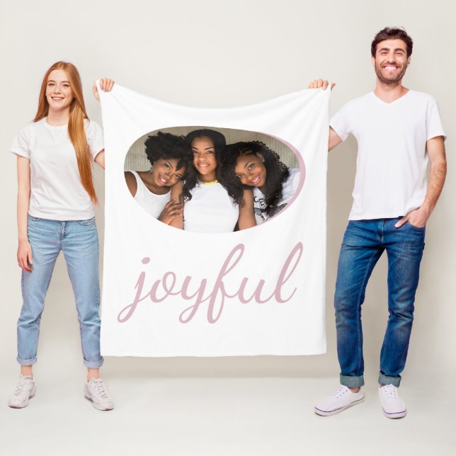 Joyful Pastel Pink Script Christmas Holiday Photo  Fleece Blanket (In Situ)