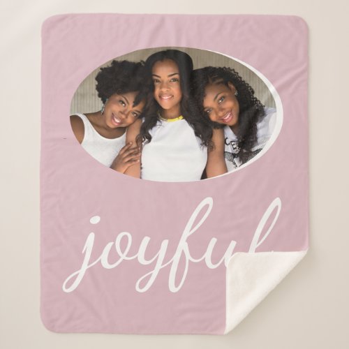 Joyful Pastel Pink Script Christmas Holiday Photo Sherpa Blanket