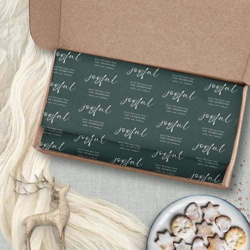 Joyful Pattern Merry Christmas Name Dark Green  Tissue Paper