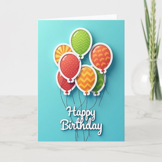 Joyful Patterned Balloons Card (Front)