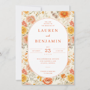 Joyful Peach Floral Wedding Invitation