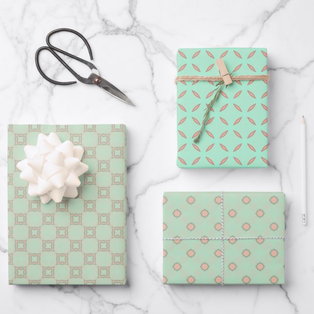 Joyful Peach & Mint Wrapping Paper Flat Sheet Set (Front)