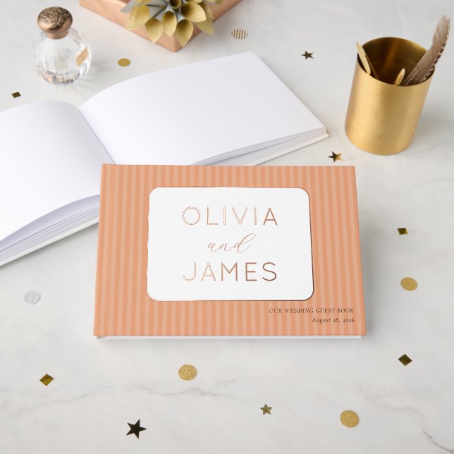Joyful Peach Stars Foil Guest Book (Front Open)
