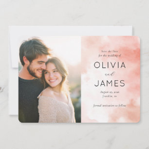 Joyful Peach Watercolor Photo Save The Date