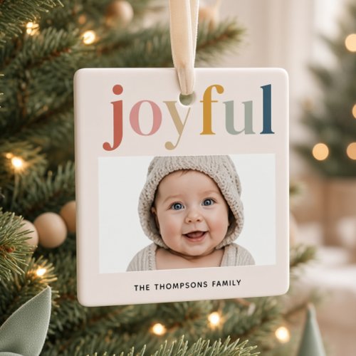 Joyful Personalized Baby Photo Modern Christmas  Ceramic Ornament