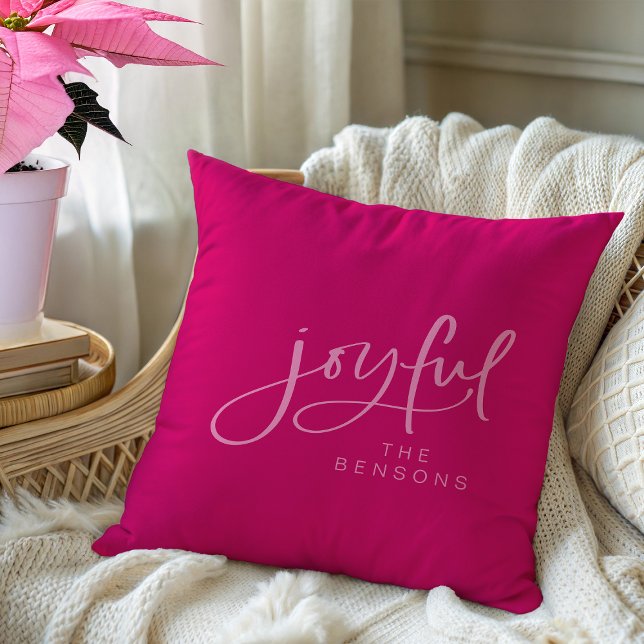 Joyful Personalized Pink Christmas Holiday Throw Pillow (Creator Uploaded)