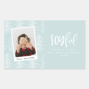 Joyful photo and Christmas tree holiday favor Rectangular Sticker