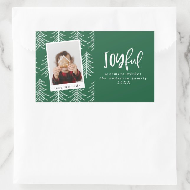 Joyful photo and Christmas tree holiday favor Rectangular Sticker (Bag)