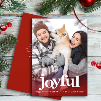 Joyful Photo Bold Typography Minimal Christmas Red Holiday Card