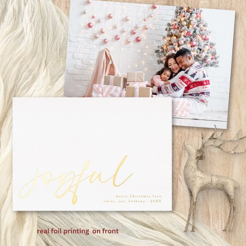 Joyful Photo Calligraphy Christmas Luxury Real Foil Holiday Card