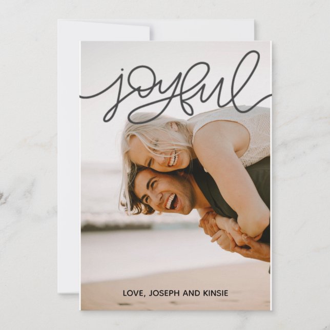 Joyful Photo Christmas Card with Plaid (Front)