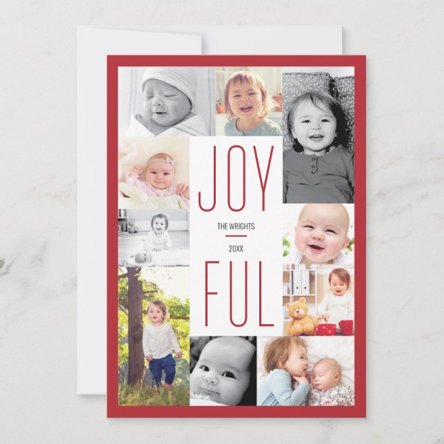 Joyful Photo Collage 10 Photos Holiday Card (Front)