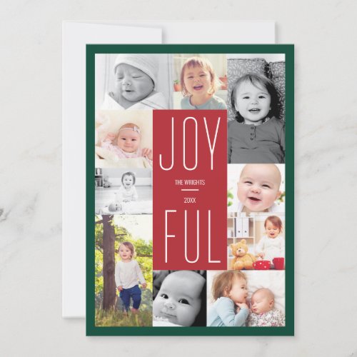 Joyful Photo Collage 10 Photos Holiday Card