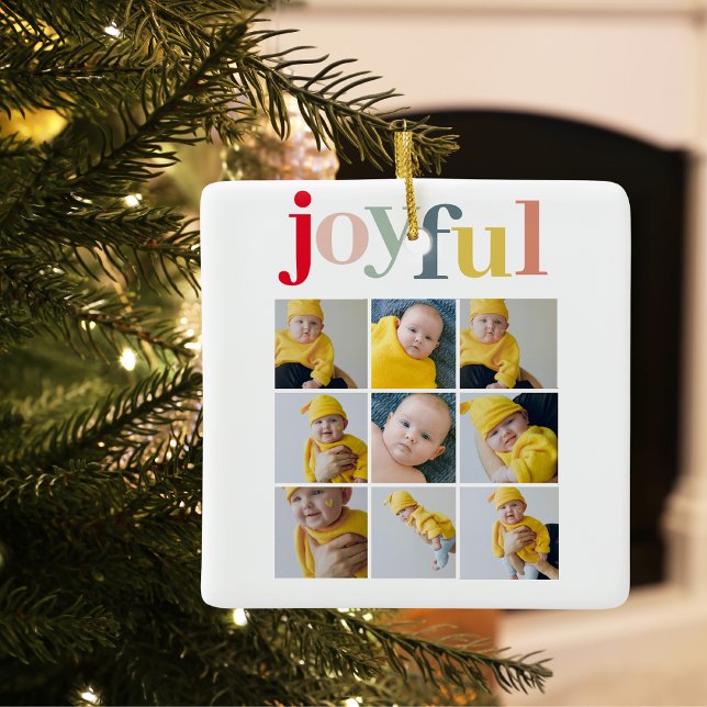 Joyful Photo Collage Christmas Ceramic Ornament (Creator Uploaded)
