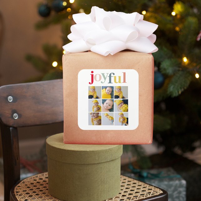 Joyful Photo Collage Christmas Square Sticker (Creator Uploaded)