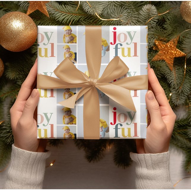 Joyful Photo Collage Christmas Wrapping Paper (Creator Uploaded)