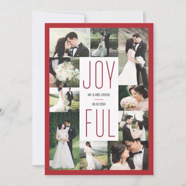 Joyful Photo Collage Newlywed Holiday Card (Front)