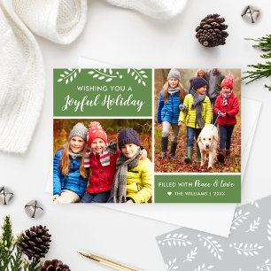 Joyful Photo Greeting Peace and Love Green Holiday Card