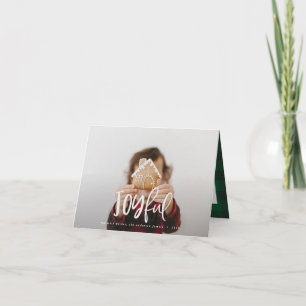 Joyful photo script text and tartan family holiday note card