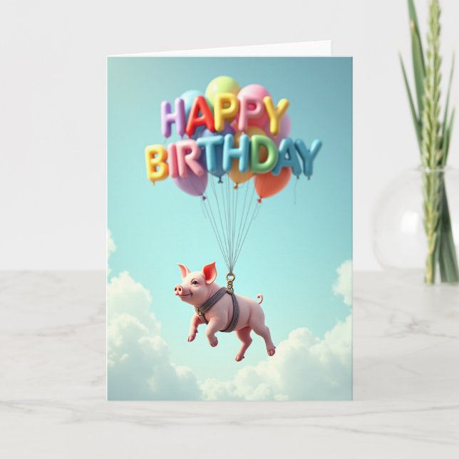Joyful Piglet Balloons Card (Front)