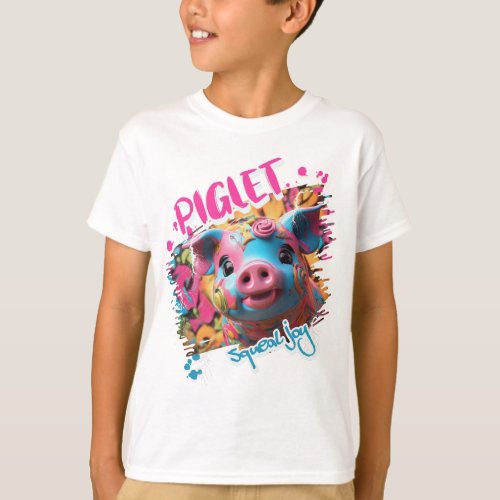 Joyful Piglet Doodle Style art T_Shirt