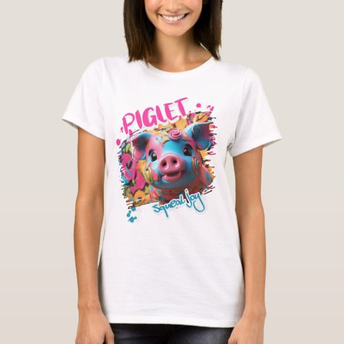 Joyful Piglet Doodle Style art T_Shirt