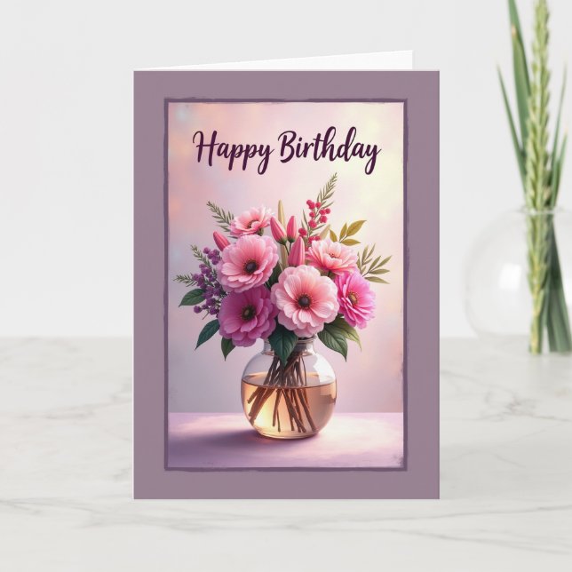 Joyful Pink Bloom Birthday Card (Front)