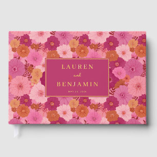 Joyful Pink Floral Wedding Invitation Foil Guest Book