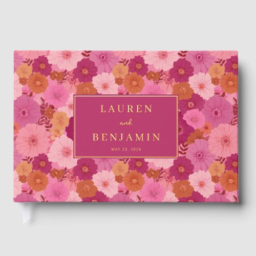 Joyful Pink Floral Wedding Invitation Foil Guest Book