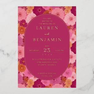 Joyful Pink Floral Wedding Invitation Foil Invitation