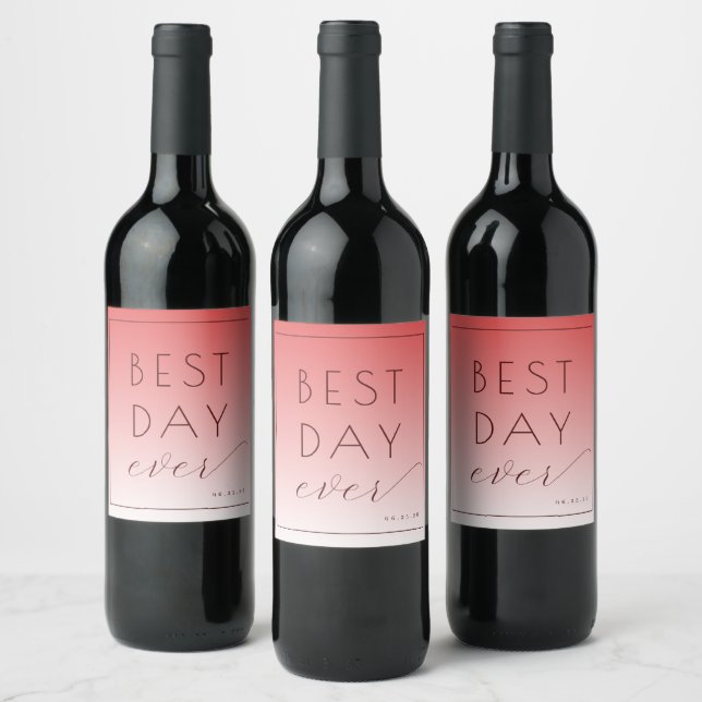 Joyful Pink Gradient Wedding Wine Labels (Bottles)