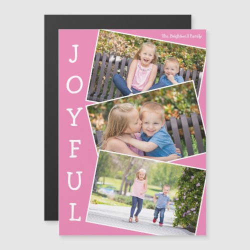Joyful Pink Kids Photo Cute Christmas Magnet Card