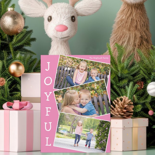 Joyful Pink Kids Photo Cute Christmas Magnet Card (Creator Uploaded)