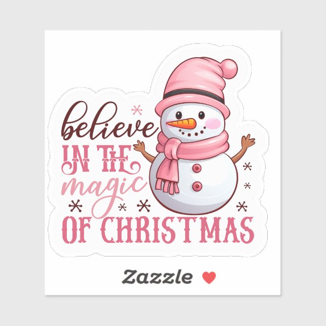 Joyful Pink Snowman Spreads Christmas Cheer Sticker (Sheet)