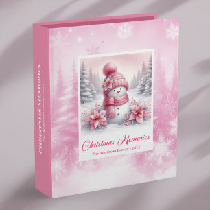 Joyful Pink Snowman Winter Forest Christmas Memory 3 Ring Binder