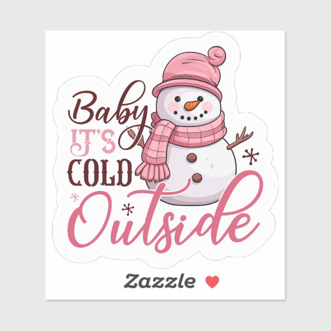 Joyful Pink Snowman Wishing You a Merry Christmas Sticker (Sheet)