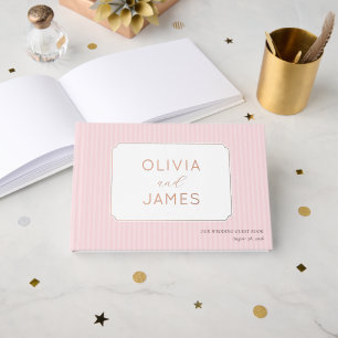 Joyful Pink Stripes With Stars Foil Guest Book