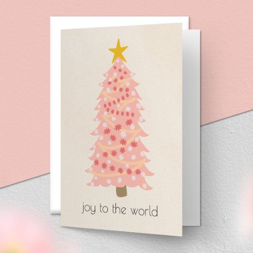 Joyful Pink Tree Cute Minimal Folded Christmas Holiday Card