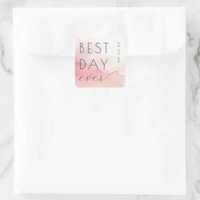 Joyful Pink Watercolor Wedding Sticker (Bag)