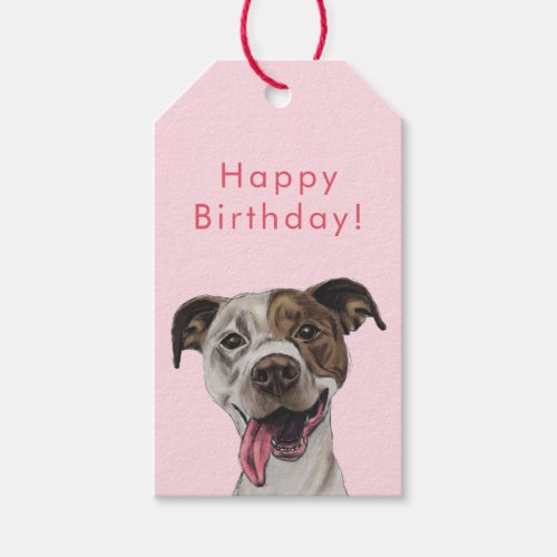Joyful Pit Bull Dog Drawing  Happy Birthday Gift Tags