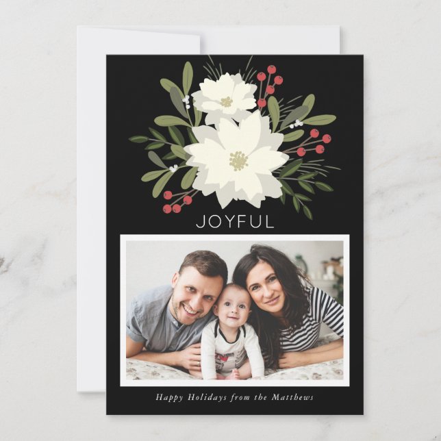 Joyful Poinsettia - Christmas photo card (Front)