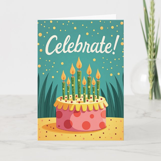 Joyful Polka Dot Cake Card (Front)