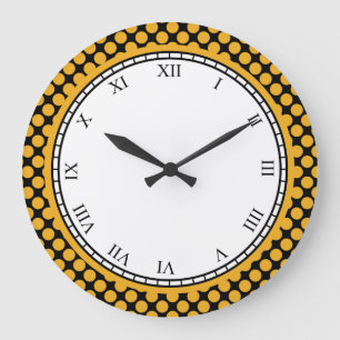 Joyful Polka Dot Roman Digits Yellow on any Color Large Clock