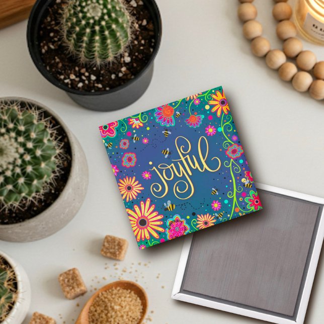 Joyful Pretty Colorful Floral Bees Inspirivity Magnet (Creator Uploaded)